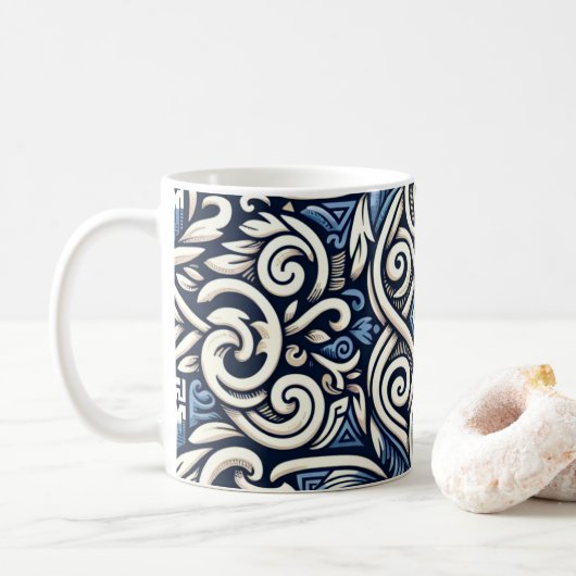 Mug Motif moderne grec bleu et blanc (Avec donut)