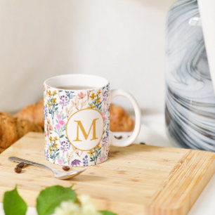 Mug Motif monogramme aquarelle de fleurs de printemps