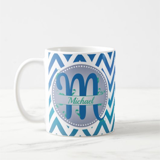 Mug Motif monogramme chevron ombré bleu et vert (Gauche)