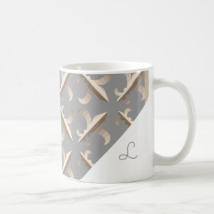 Mug Motif monogramme fleur de lis rayé
