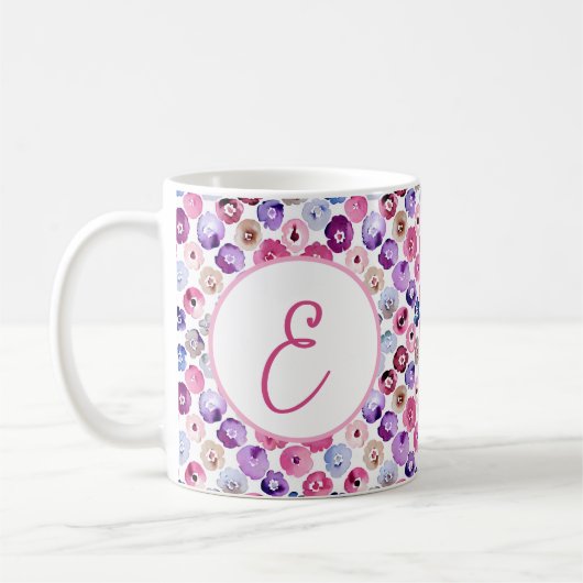 Mug Motif monogramme fleurs points aquarelle (Gauche)