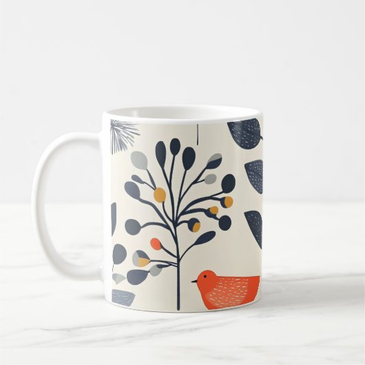 Mug 🌿 Motif Nature Scandinave avec Oiseau 🐦 (Gauche)