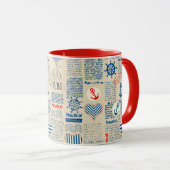 Mug Motif nautique de journal (Devant droit)