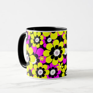 Mug Motif néon floral lumineux cramoisi et flux jaune
