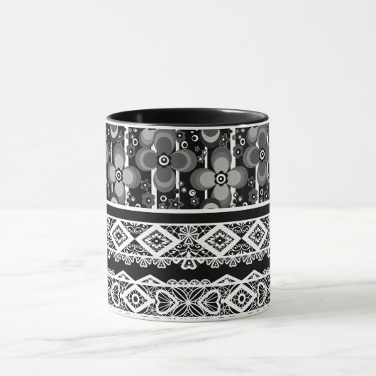 Mug Motif noir et blanc avec dentelle et patchwork (Centre)
