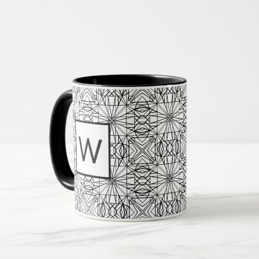 Mug Motif noir et blanc avec Monogramme (2 côtés) (Devant gauche)