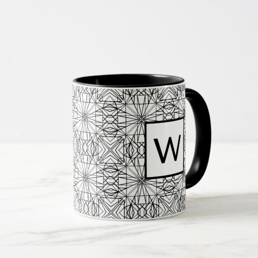 Mug Motif noir et blanc avec Monogramme (2 côtés) (Devant droit)