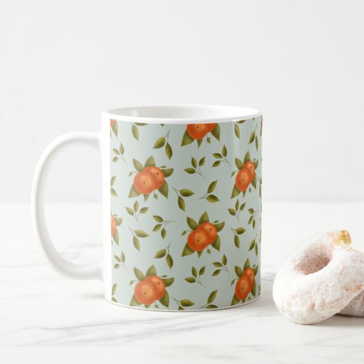 Mug Motif Oranges Envoûtantes sur Fond Turquoise Clair (Avec donut)