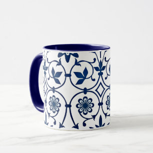 Mug Motif orné bleu marine sur blanc