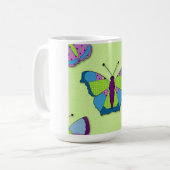 Mug Motif papillon patchwork sur fond vert (Devant gauche)