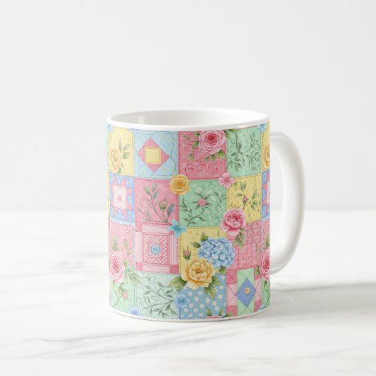 Mug Motif Patchwork Rose Romantique (Devant droit)