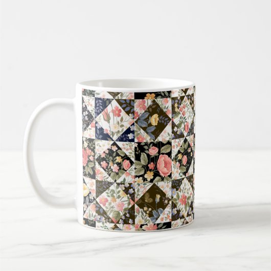 Mug motif patchwork transparent avec fleurs (Gauche)