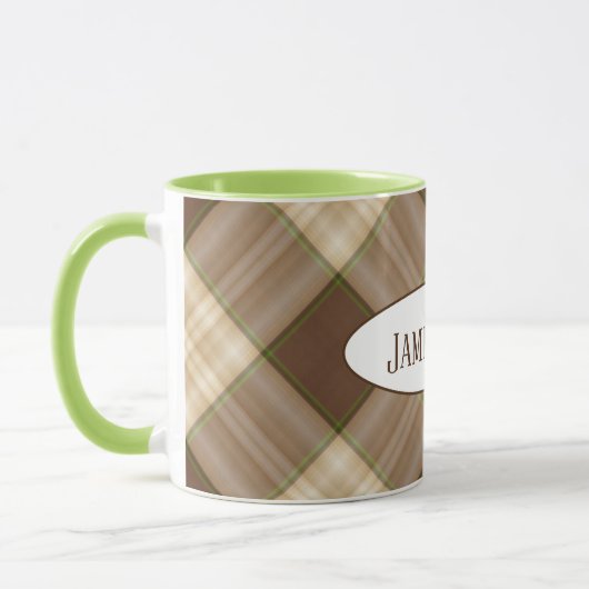 Mug motif plaid brun avec nom (Gauche)