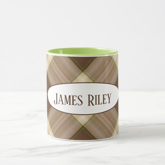 Mug motif plaid brun avec nom (Centre)