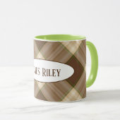 Mug motif plaid brun avec nom (Devant droit)
