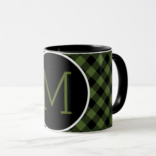 Mug Motif Plaid de contrôle de bison noir vert personn (Devant droit)