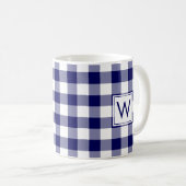 Mug Motif plaqué En vichy bleu blanc avec Monogramme (Devant droit)