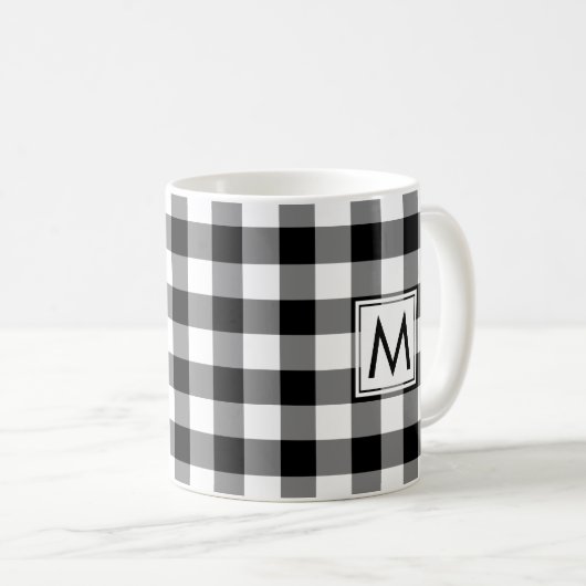 Mug Motif plaqué En vichy noir blanc avec Monogramme (Devant droit)