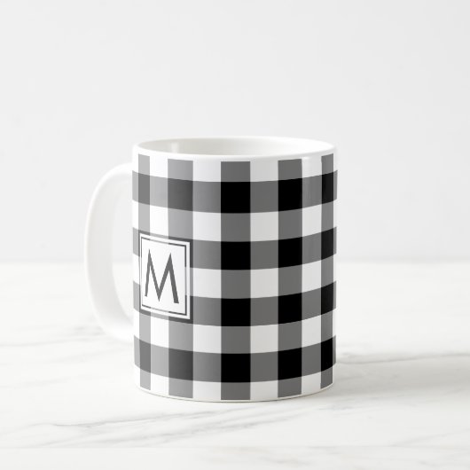 Mug Motif plaqué En vichy noir blanc avec Monogramme (Devant gauche)