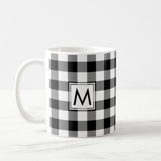 Mug Motif plaqué En vichy noir blanc avec Monogramme (Gauche)