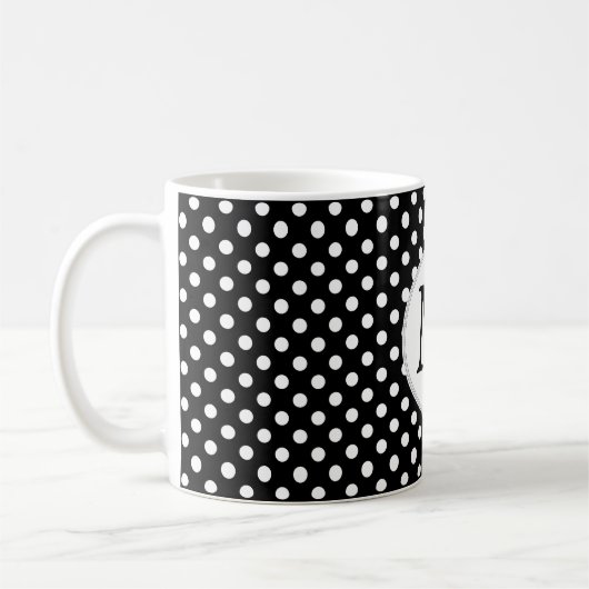 Mug Motif Pois Monogramme personnalisé en noir (Gauche)