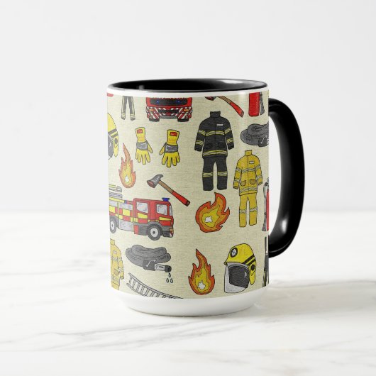 Mug Motif pompier, Camion-feu, Secourt, Flam (Devant droit)