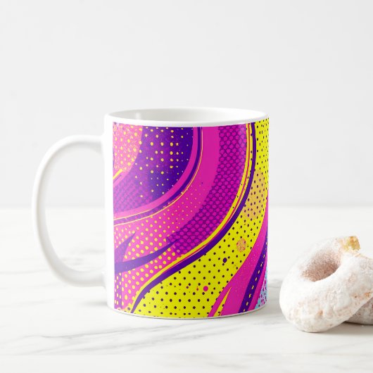 Mug Motif Pop Art Rose Jaune Abstrait (Avec donut)