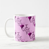 Mug Motif pourpre je t'aime de coeur tiré par la main (Gauche)