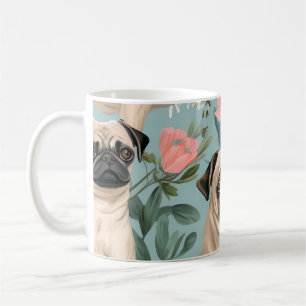 Mug Motif Pug floral vintage Chien botanique mignon