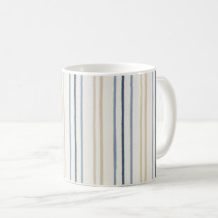 Mug Motif rayé bleu côtier et sable peint artistiqueme