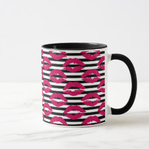 Mug Motif rayé du baiser B&W de rouge à lèvres