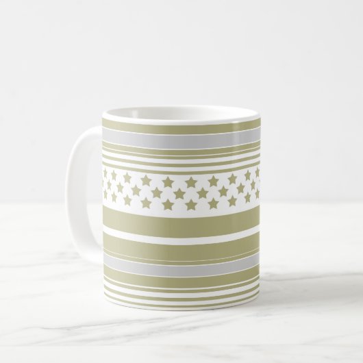 Mug Motif rayé olive avec étoiles (Devant gauche)