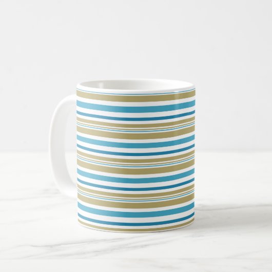 Mug motif rayé simple , coussin jeté olive et bleu (Devant gauche)