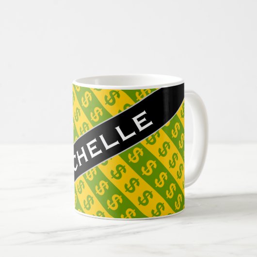Mug Motif rayé vert et jaune des symboles dollar ($) (Devant droit)