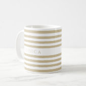 Mug Motif Rayures Beige Nom (Devant gauche)