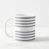Mug Motif rayures grises minimalistes Nom (Gauche)