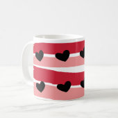 Mug Motif rayures rose rouge Cœurs noirs (Devant gauche)