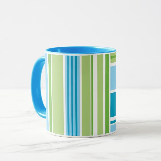 Mug Motif rétro à bande bleue verte de chaux (Devant gauche)