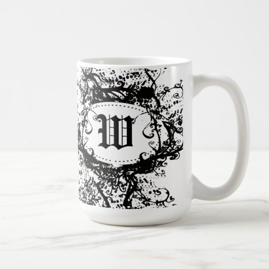 Mug Motif rétro noir et blanc Monogramme W (Droite)