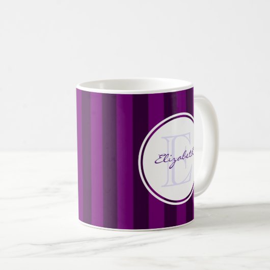 Mug Motif rétro violet rayé avec Monogramme (Devant droit)