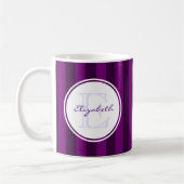 Mug Motif rétro violet rayé avec Monogramme (Gauche)