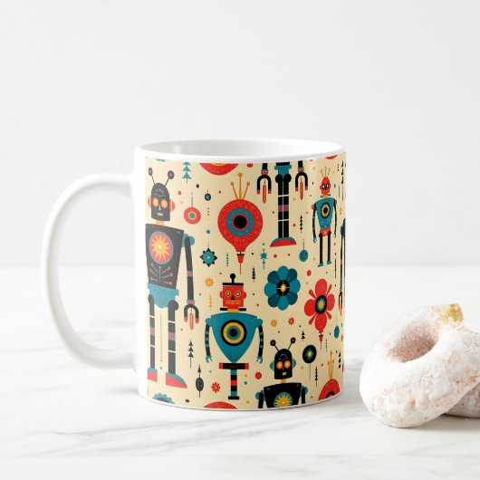 Mug Motif Robot Robot Retro Sci Fi (Avec donut)