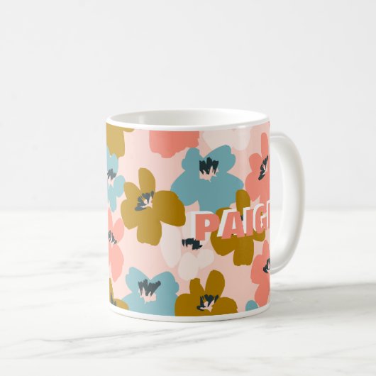 Mug Motif rose bleu monogramme (Devant droit)