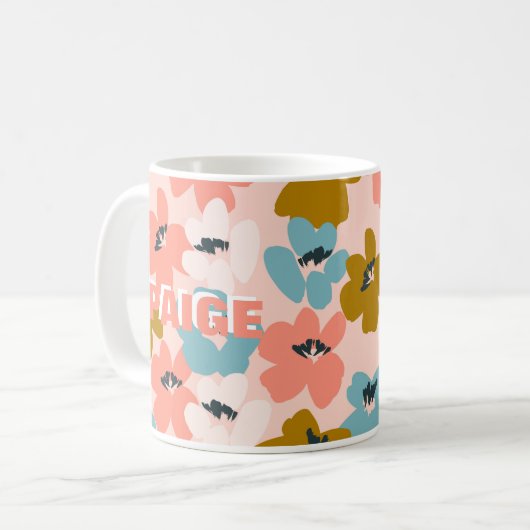 Mug Motif rose bleu monogramme (Devant gauche)