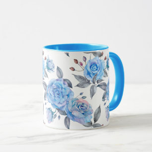 Mug Motif rose bleu pastel