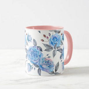 Mug Motif rose bleu pastel