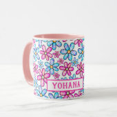 Mug Motif Rose & Blue Daisy personnalisé été (Devant gauche)