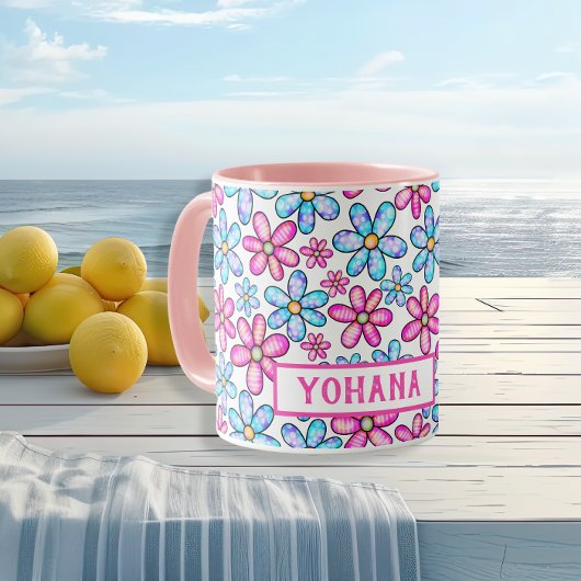 Mug Motif Rose & Blue Daisy personnalisé été