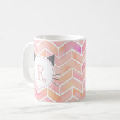 Mug Motif rose Chevron | Monogramme de chat mignon (Devant gauche)