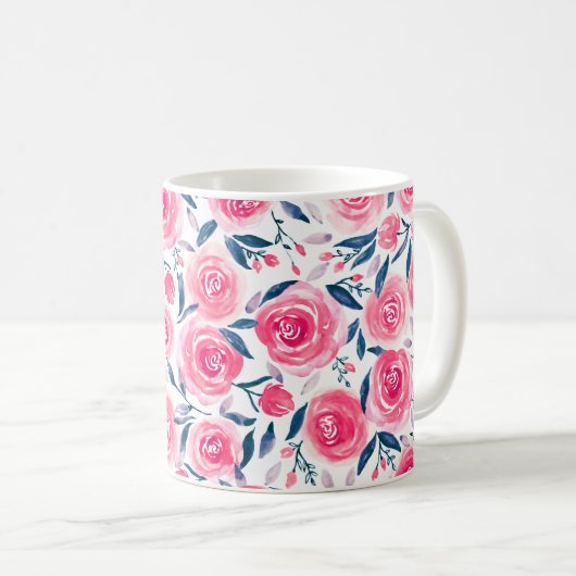 Mug Motif Rose d'aquarelle rose (Devant droit)